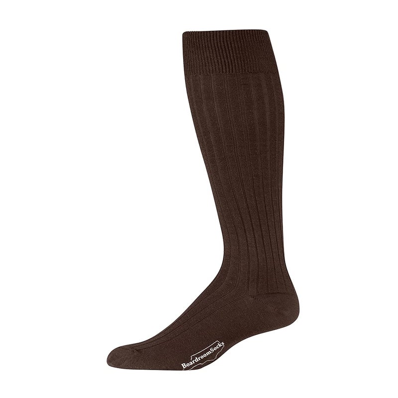 BoardroomSocks Merino Wool Dress Socks for Men â€“ Over-the-Calf, Ribbed Wool Dress Socks for Menâ€™s Size 8-12 â€“ Comfortable and Breathable Socks with Reinforced Heel and Toe by Boardroom Socks, Brown - Image 1